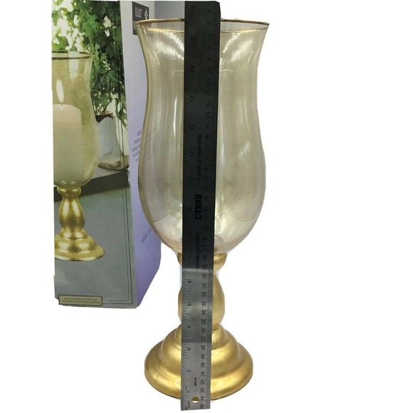 Hurricane lamp gold glass shade candleholder - Picture 3 of 7
